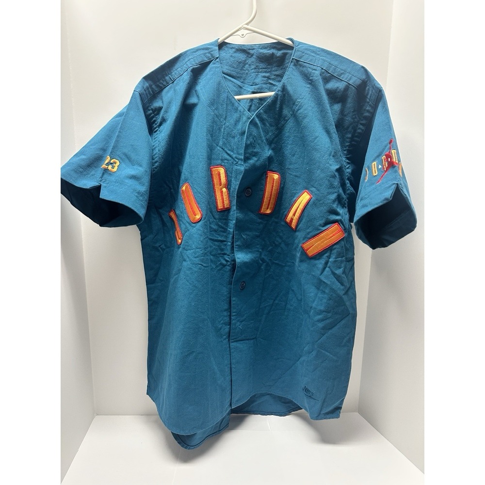 Men's Vintage‎ 90s Nike Jordan Baseball Jersey Shirt Embroidered S Teal